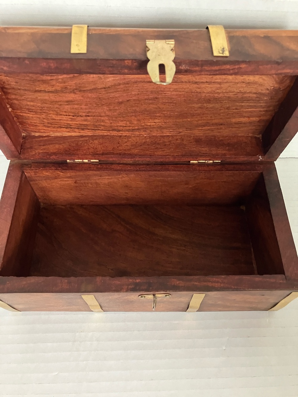 Vintage Wood and Brass Decorative Treasure Box - Sun Motif 8x4x3.5” India‎ - Picture 3 of 13